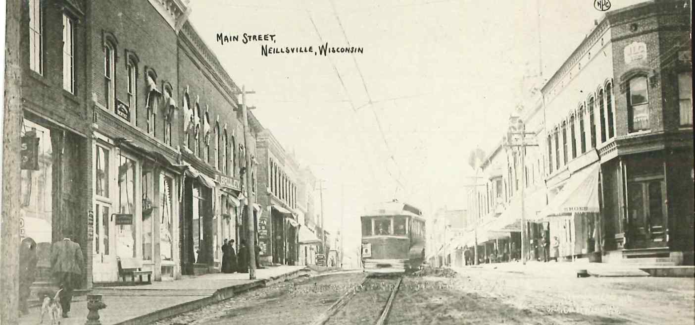 James Colby's Neillsville Trolley postcard Wausau Trolley, Neillsville Main Street